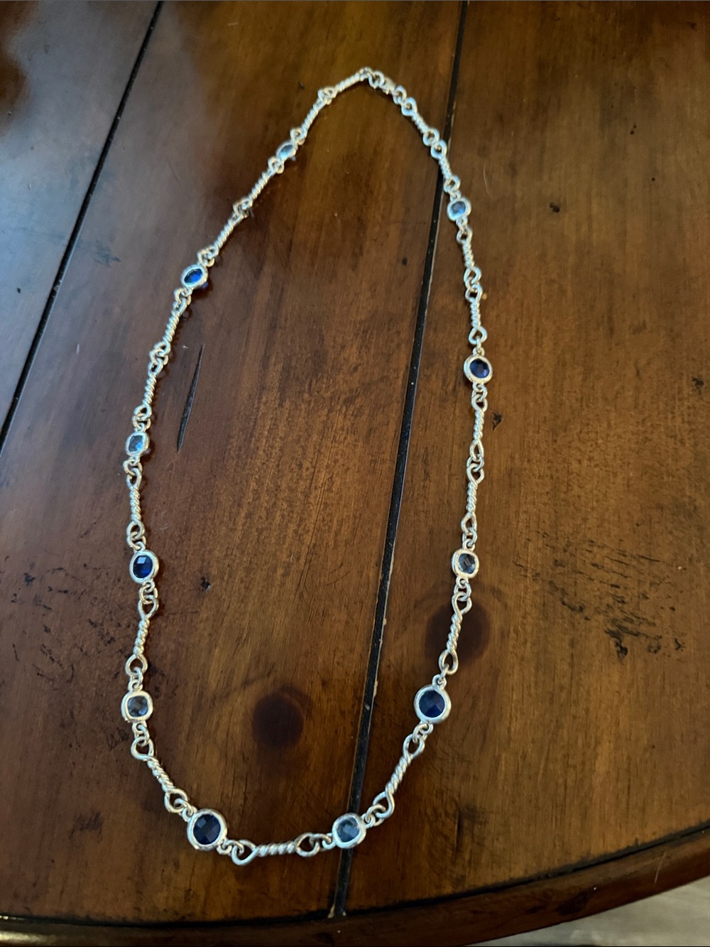 Silver Blue Stone Station Necklace